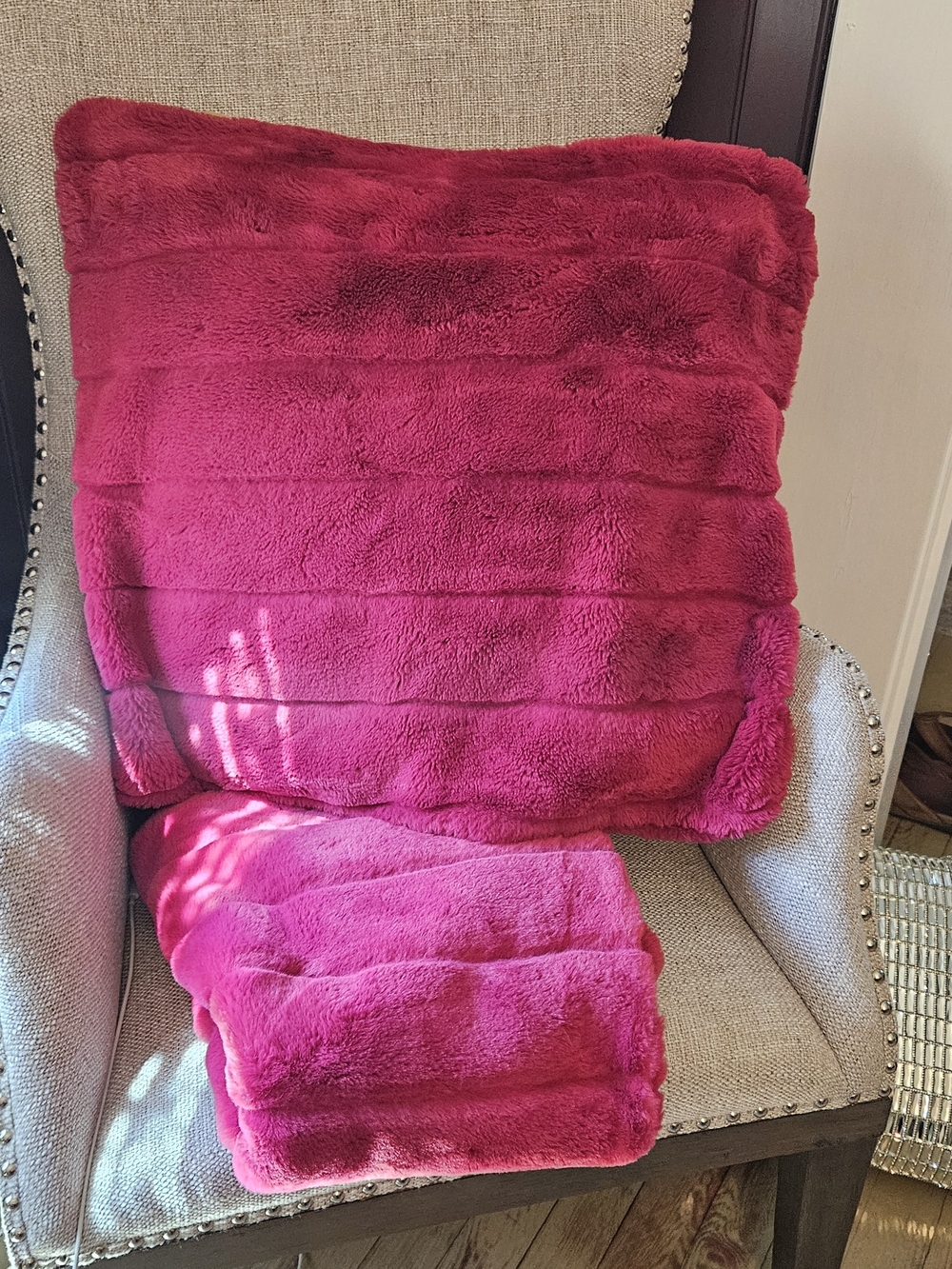 Adrienne Landau Vibrant Hot Pink Faux Fur Pillow Set Of 2.